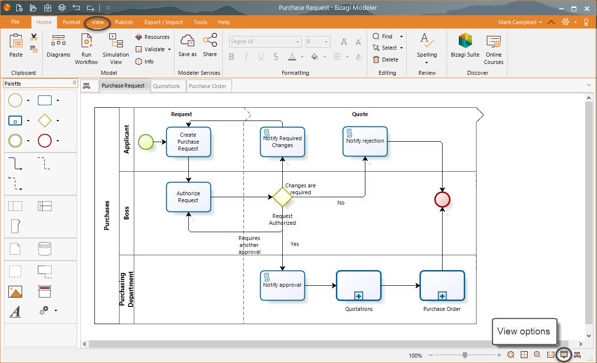 Bizagi Modeler > User Interface Explained > View Options > Presentation 