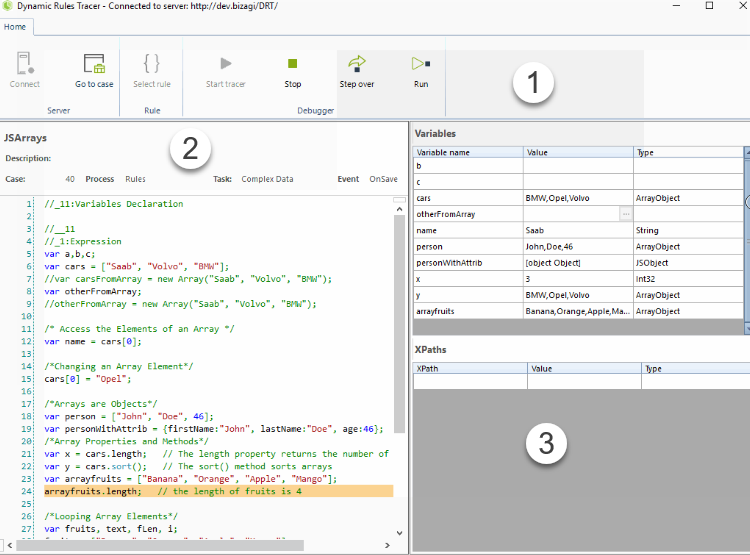 Dynamic Rules Tracer interface