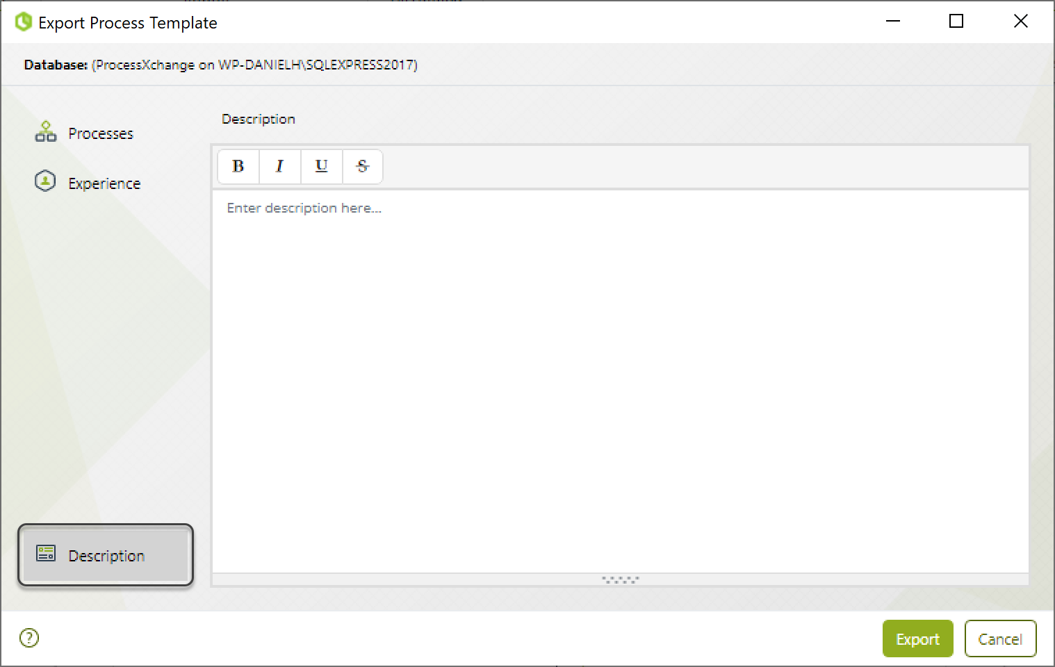 Export process description field